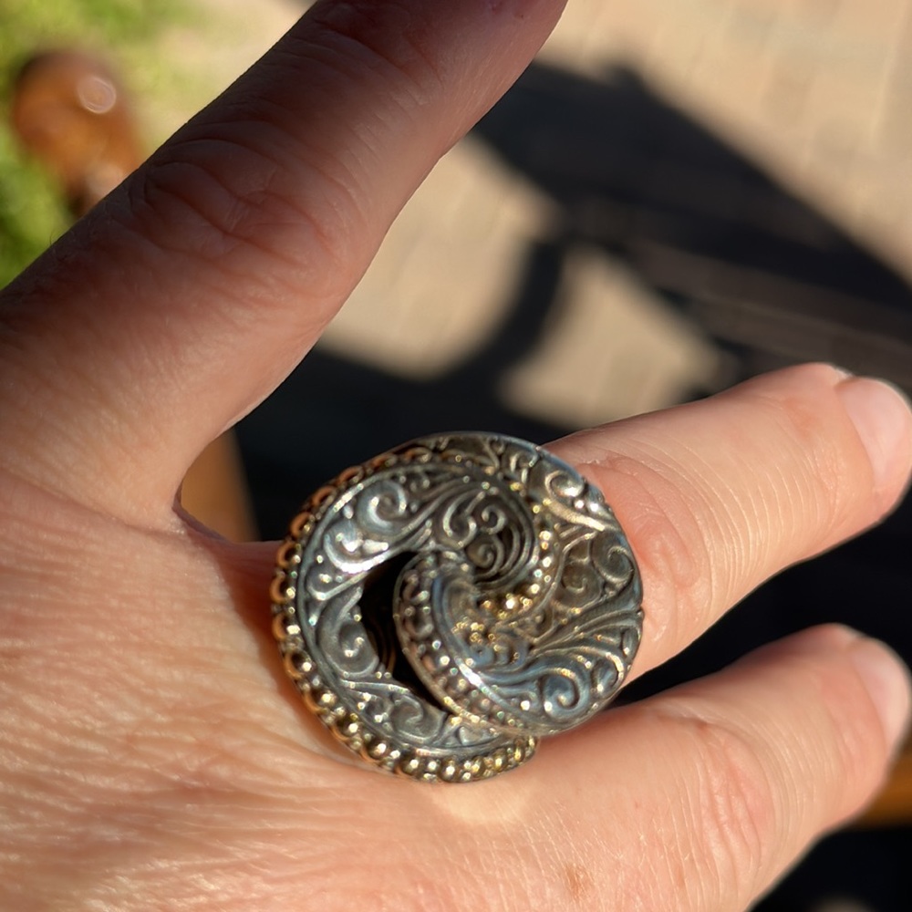 18k Yellow Gold BALINESE SWIRL RING artisan Yellow Gold Silver 925 Scroll ring - Picture 13 of 16